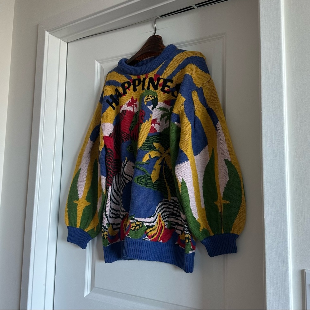 FARM Rio Multicolor Parrot 'Happiness' Knit Sweater - Purple, Yellow, Green, Red - Picture 7 of 9